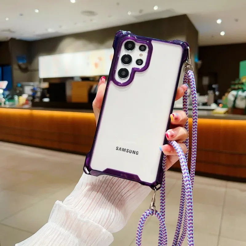 Shockproof Clear Case with Crossbody Lanyard Strap