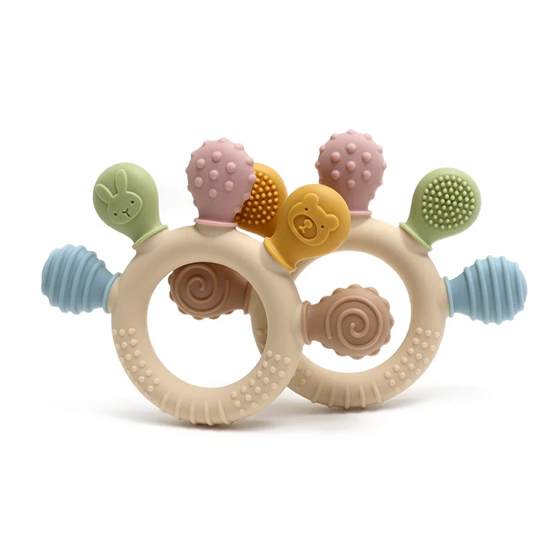 Multicolor Silicone Baby Teether Ring - Urbizia