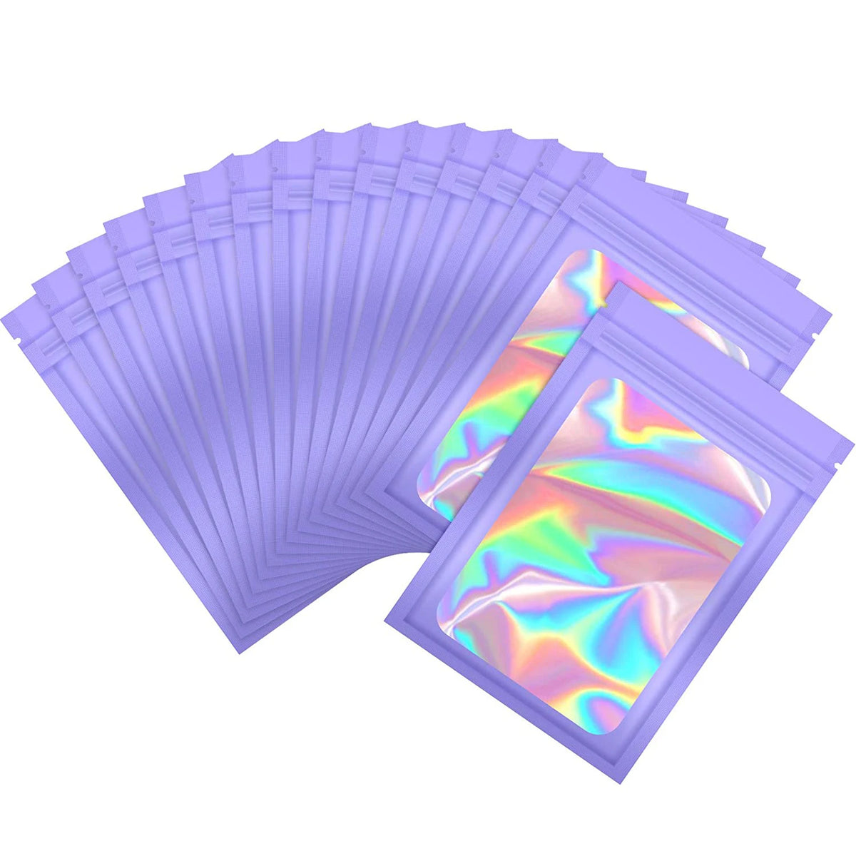 100 Pc Smell Proof Mylar Bags Resealable Odor Proof Bags Holographic Packaging Pouch Bag With Clear Window For Food