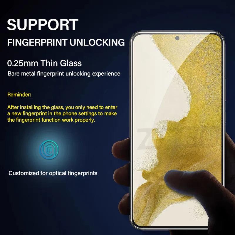 2PCS Tempered Glass For Samsung Galaxy S21 S22 S23 Plus S24 FE S25 S26 Ultra S25edge Screen Protector Fingerprint Unlocking