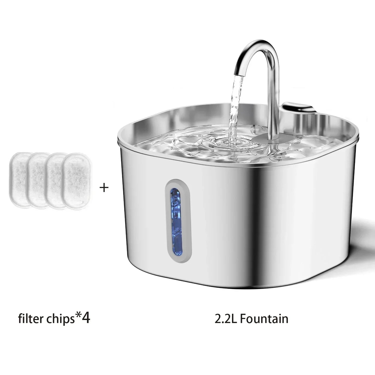 ZYFeeder 2.2L Automatic Cat Water Fountain Square Stainless Steel Pet Water Feeder Dog Water Fountain with window(No 5V 1A Plug) - Urbizia