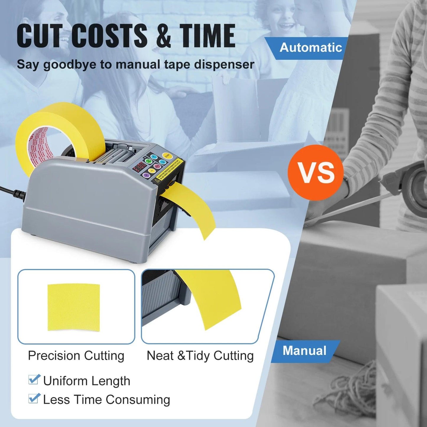 SucceBuy ZCUT-9 Automatic Tape Cutting Machine Paper Slitting Dispenser 6-60mm Adhesive Electric Tape Cutter for Product Package