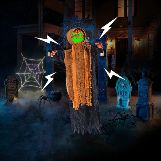 Halloween Pumpkin Ghost Decoration – Swinging, Glowing, and Sound-Activated Prop