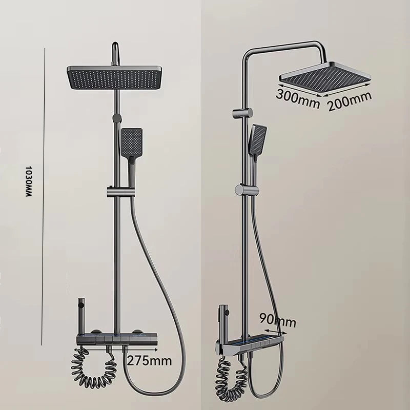 Grey Piano Button Ambient Light Bathroom Shower Full Set Digital Display Shower System Sets Rain Faucets Shower Head