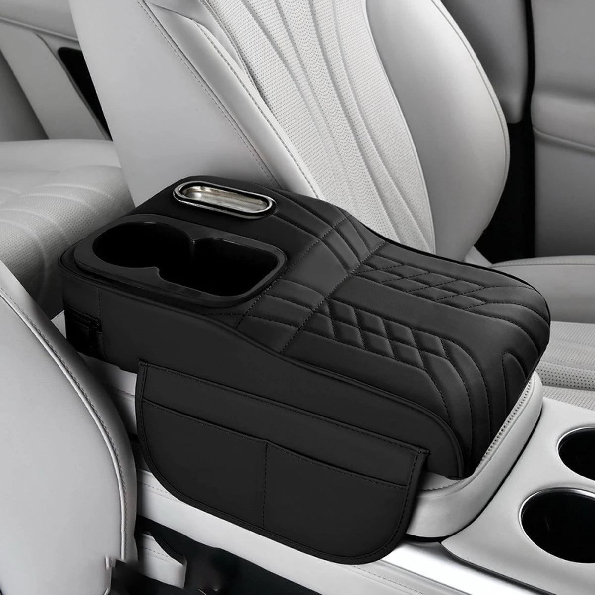 Multifunctional Car Armrest Cushion, Center Console Cover with Tissue Holder, Cup Slot and Side Pockets