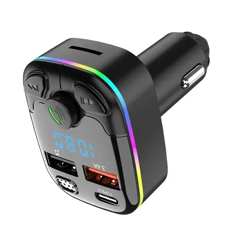 Car Charger FM Transmitter Bluetooth 5.0 PD Type-C Dual USB Ambient Player Handsfree MP3 Charger Type-C Wireless Light - Urbizia