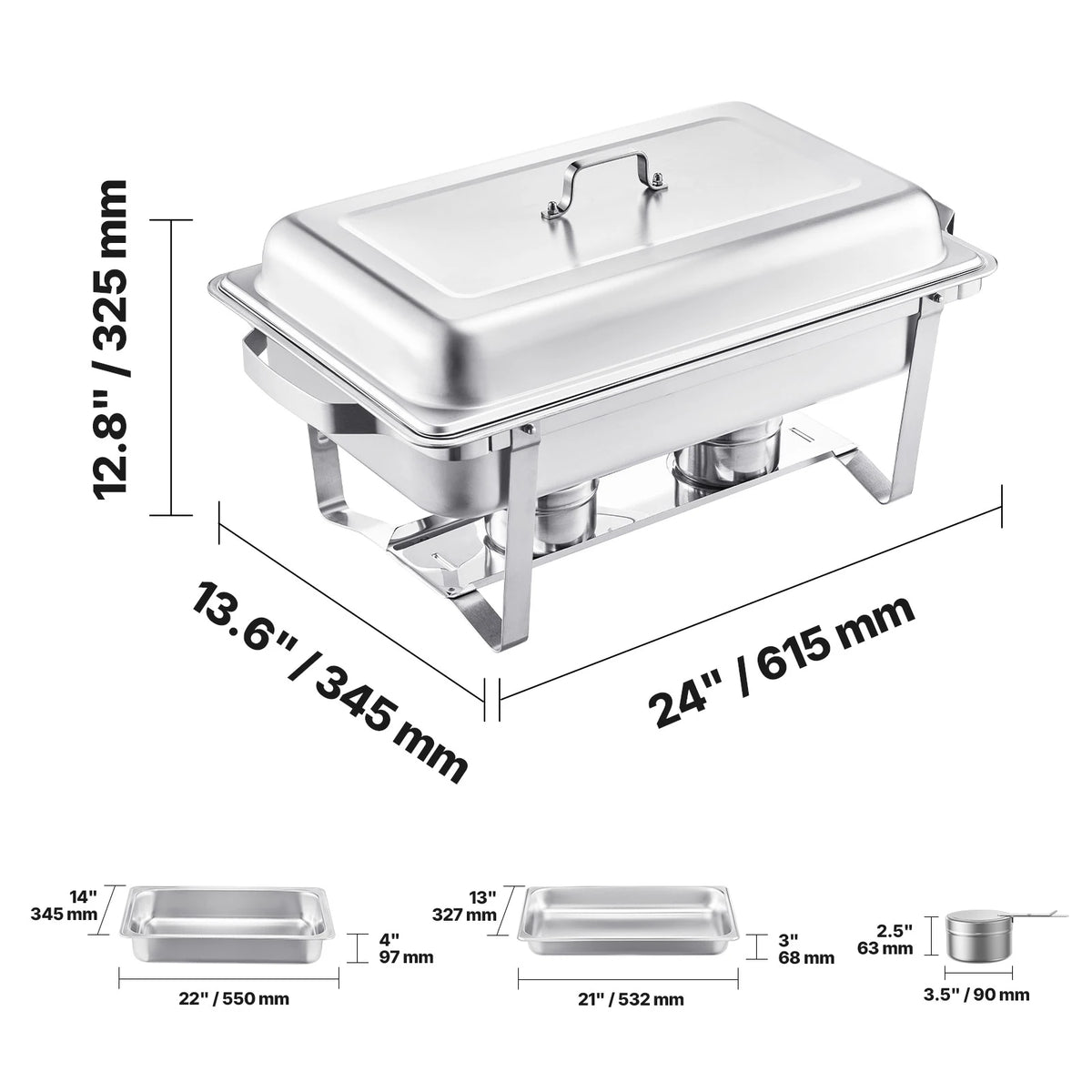 SucceBuy 8 Qt 4 Pack Chafing Dish Buffet Set Stainless Steel Chafer with 2 Full Size and 4 Half Size Pans Catering Warmer Server