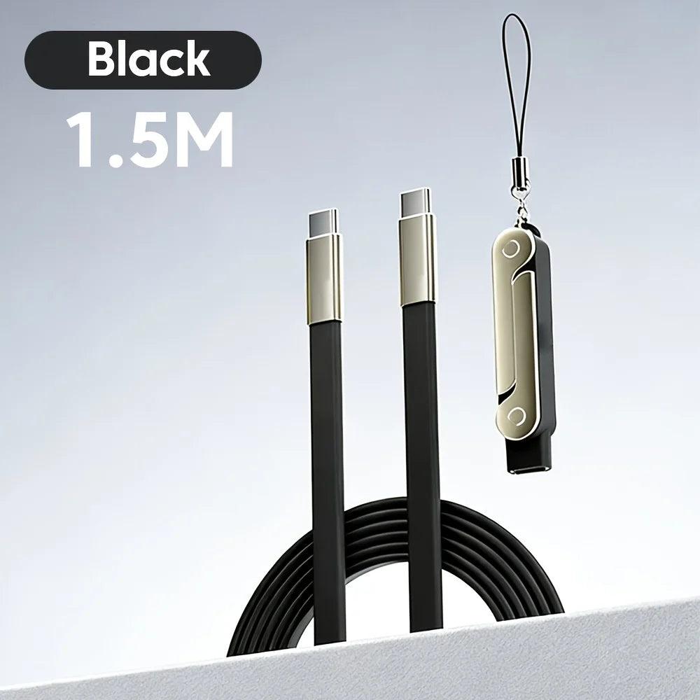 240W 2-in-1 Black/Orange Fast Charging Foldable Bracket Data Cable Type-C to Type-C Data Wire with Phone Tablet Stand