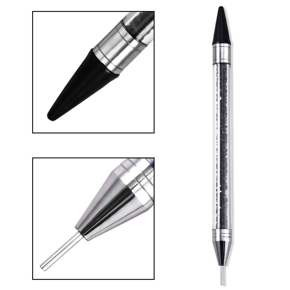 1Pc Dual Heads Point Drill Pen Acrylic Handle Crystal Beads Rhinestone Gems Picker Dotting Wax Pencil DIY Nail Art Tools