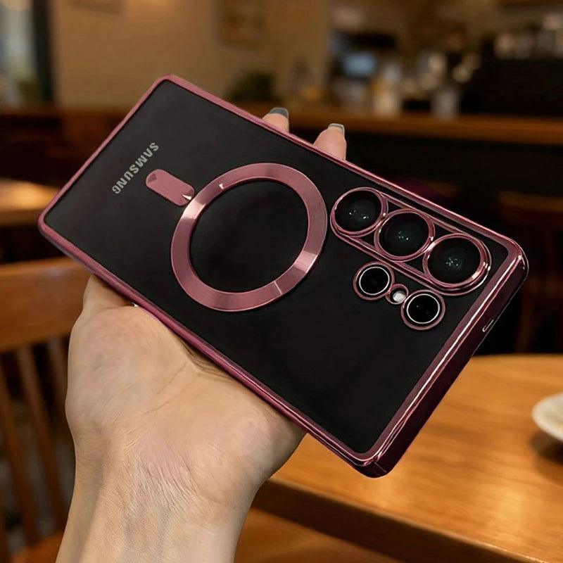 Plating Transparent TPU Case For Samsung Galaxy S26 S25 S24 S23 S22 S21 Ultra Plus FE S26Ultra For Magsafe Wireless Charge Cover