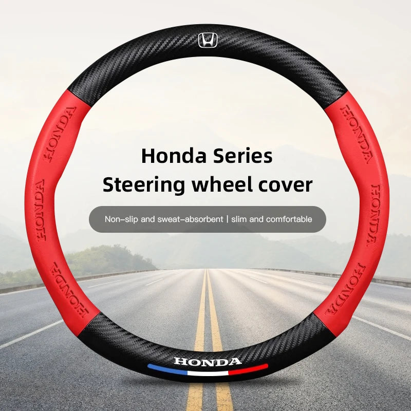38cm Car Carbon Fiber Steering Wheel Cover For Honda Civic FIT CRV Accord Jazz HRV Car Interior Non-slip Steering Wheel Cover