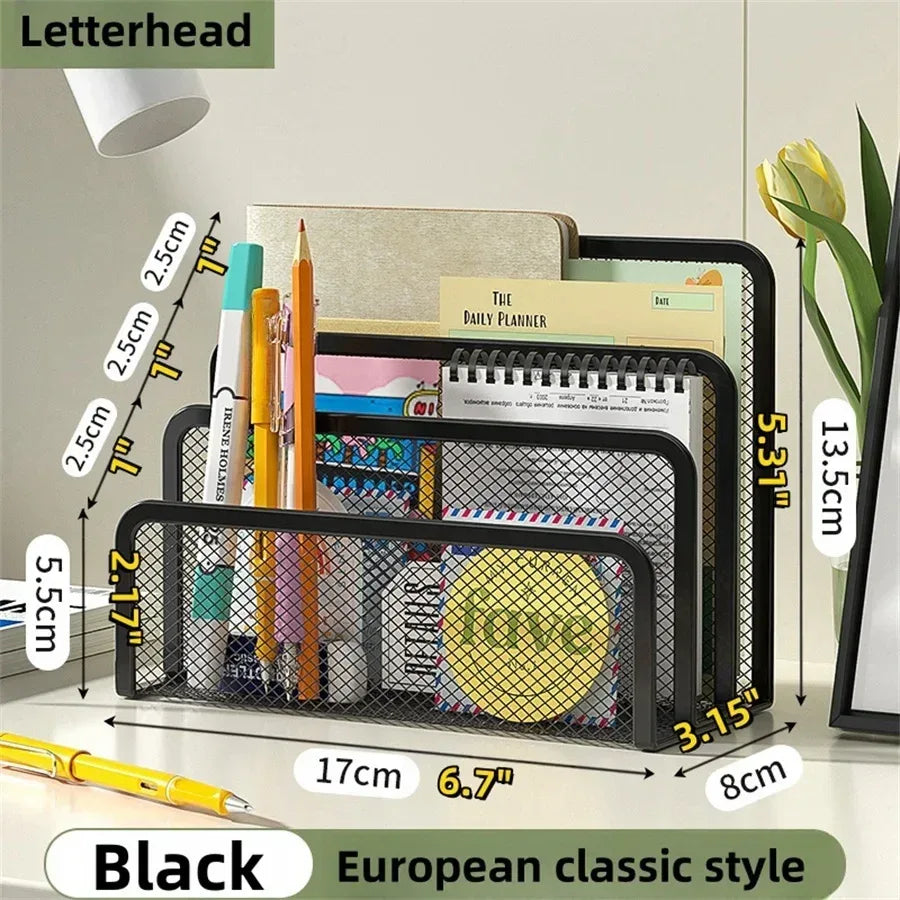 Desk Mail Organizer Small File Holders Letter Organizer Metal Mesh Document/Filing/Folders/Paper Organizer for Desktop - Urbizia