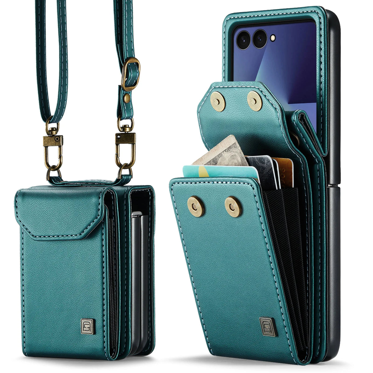 Premium Leather Wallet Card Slots Case for Samsung Galaxy Z Flip7 Flip6 Flip5 Flip7FE Lanyard Crossbody Fashion Protective Cover