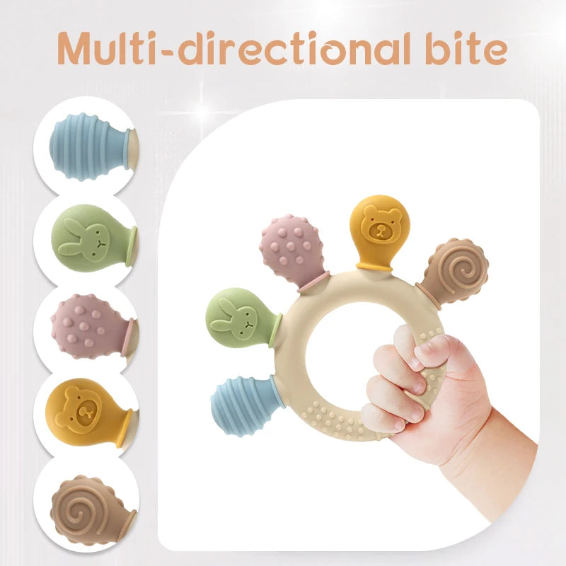 Multicolor Silicone Baby Teether Ring - Urbizia