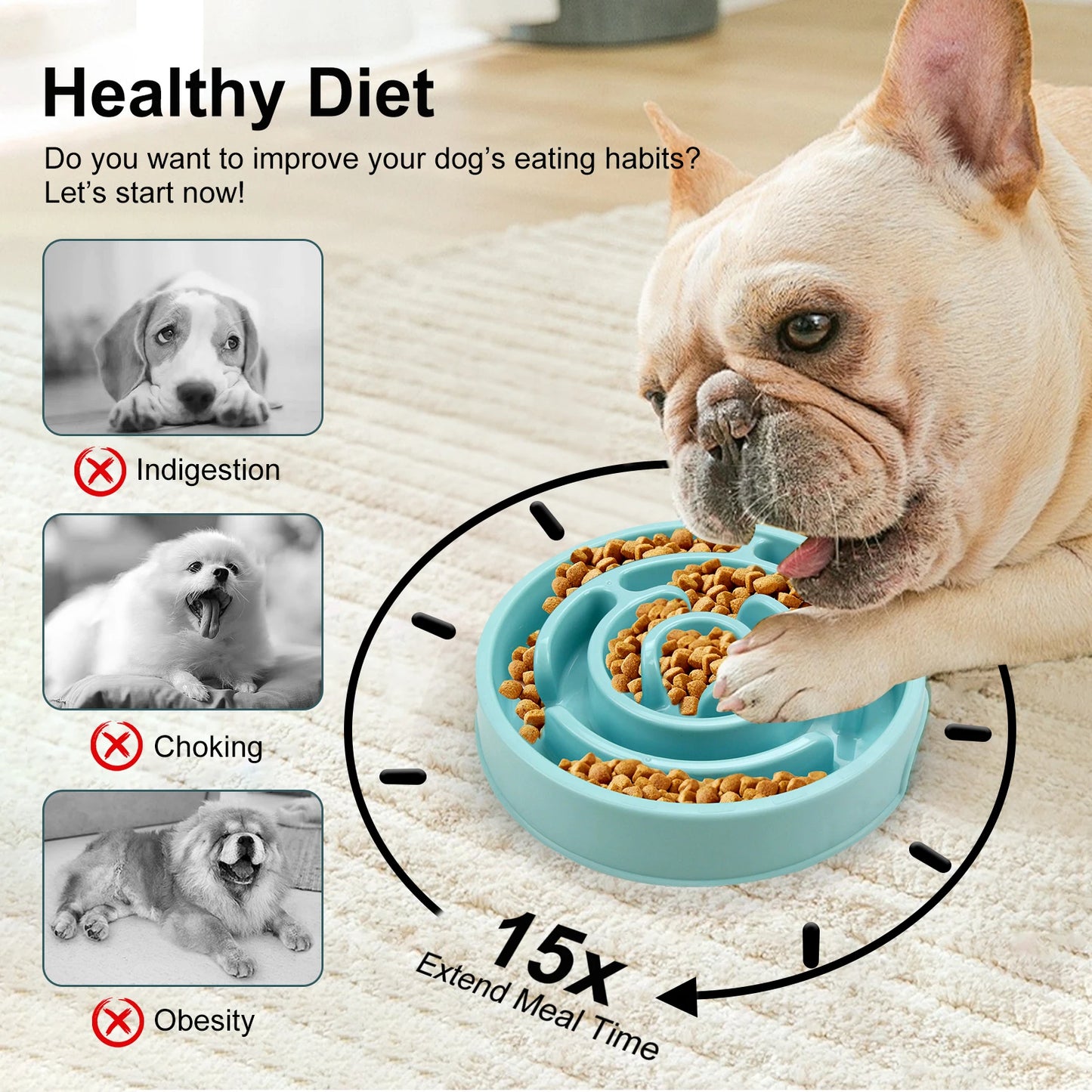Pet Dog Slow Feeder Bowl Fun Non Slip And Anti-Gulping
