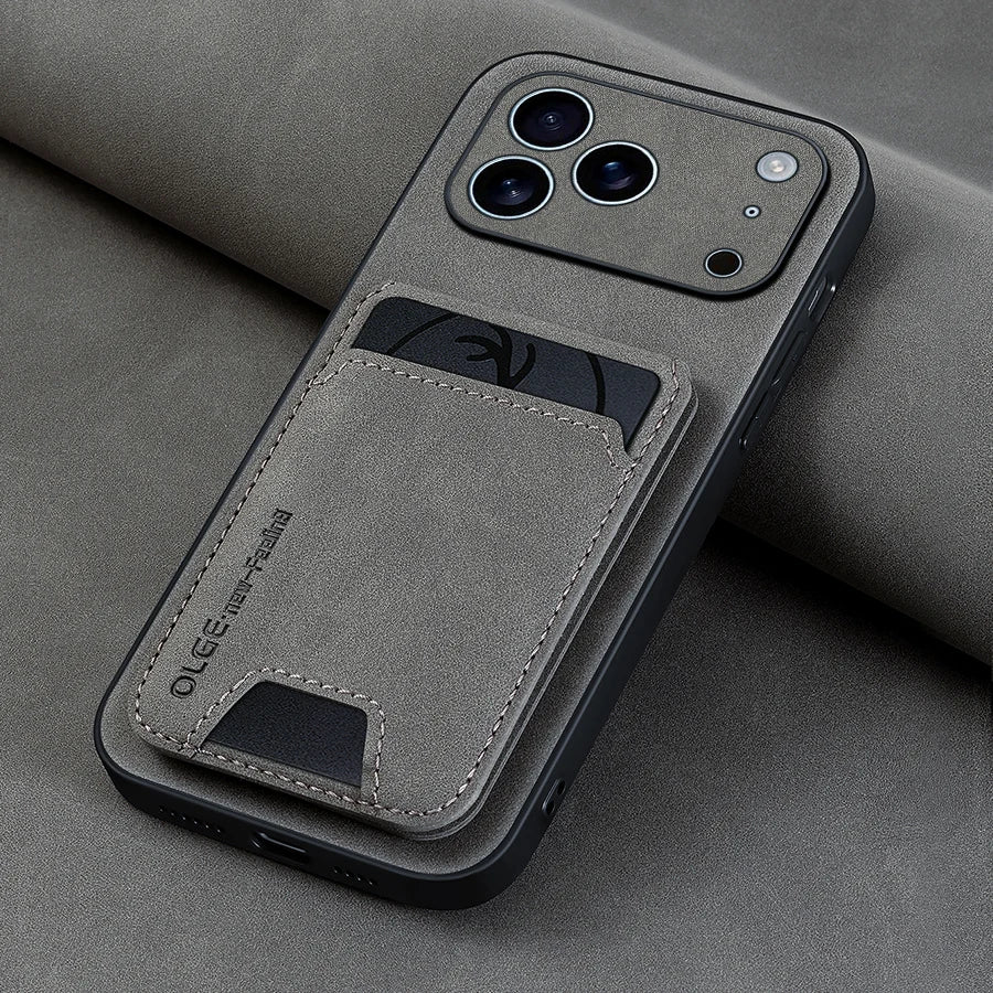 Luxury Synthetic Leather Card Bag Holder phone Case for iPhone 17 16 E 15 13 14 Pro Max Leather Card Slot Bag Protective Cover