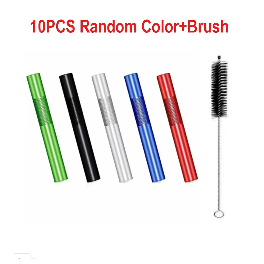 Metal Smoking Tube 5pcs Aluminum Alloy Straws with Cleaning Brush