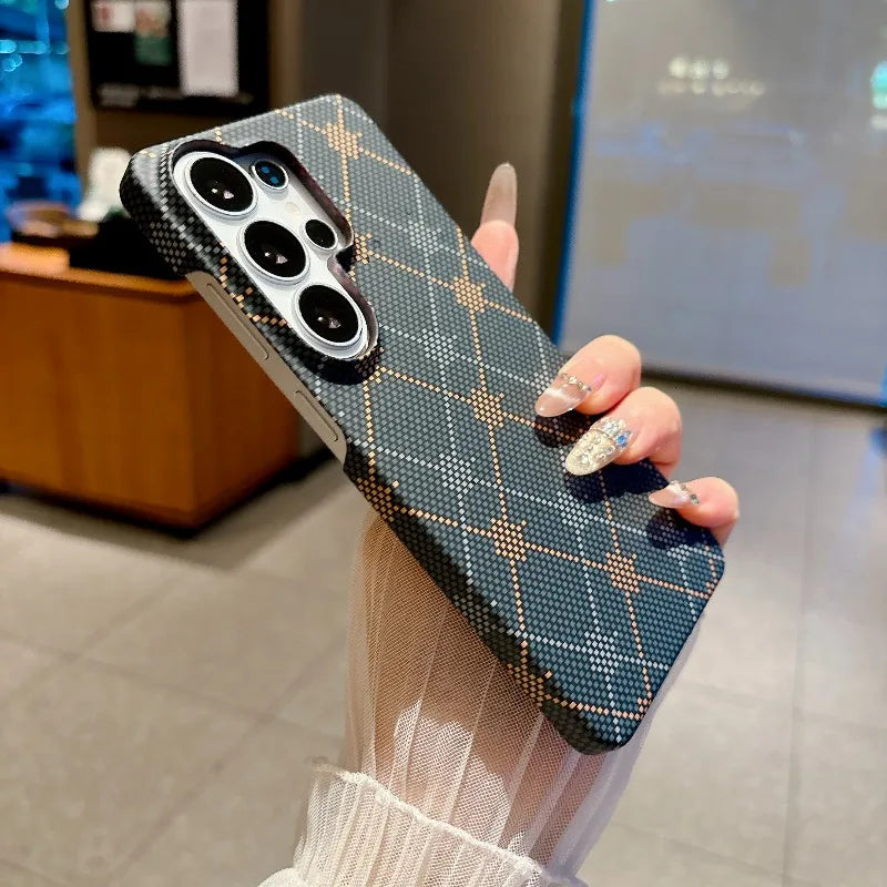 Half Frame Carbon Fiber Kevlar Magnetic for Magsafe Case for Samsung S26 S25 S24 S23 S22 Ultra Plus A16 A17 A55 A56 A57 Cover