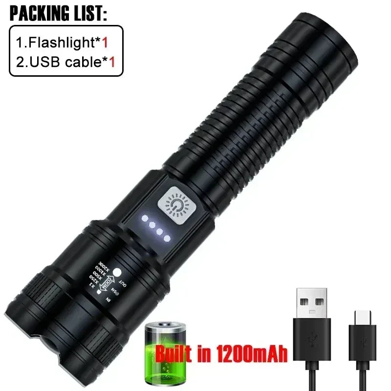 High-Power LED Tactical Flashlight – 2000LM USB Rechargeable - Urbizia