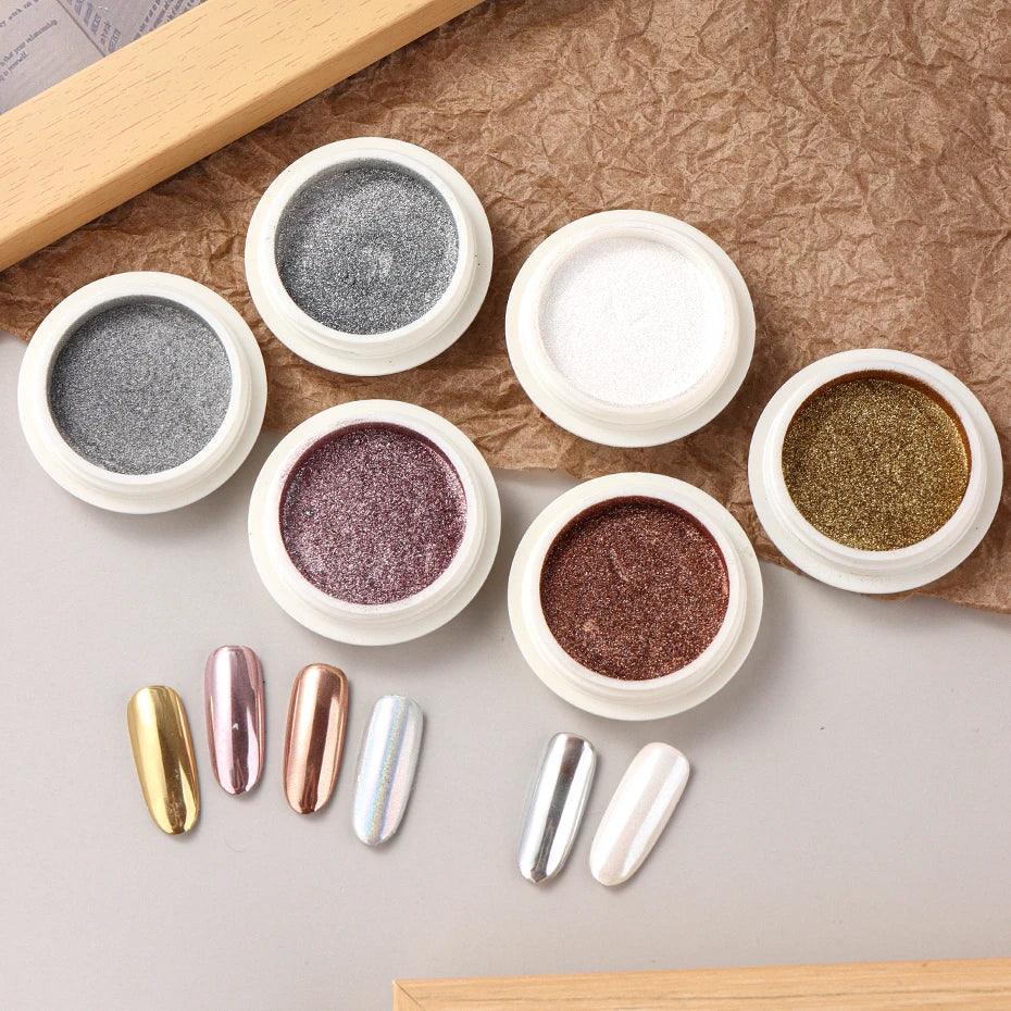 6pcs Chrome Mirror Nail Powder Set – Aurora Shine