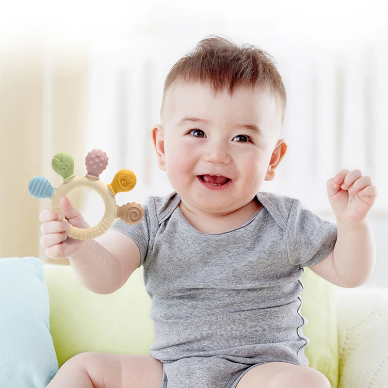 Multicolor Silicone Baby Teether Ring - Urbizia