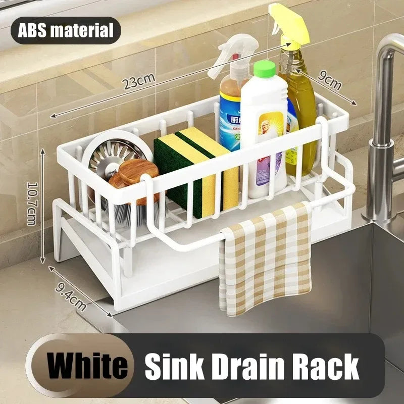 Adhesive Kitchen Sink Organizer Shelf with Drain Rack & Hooks