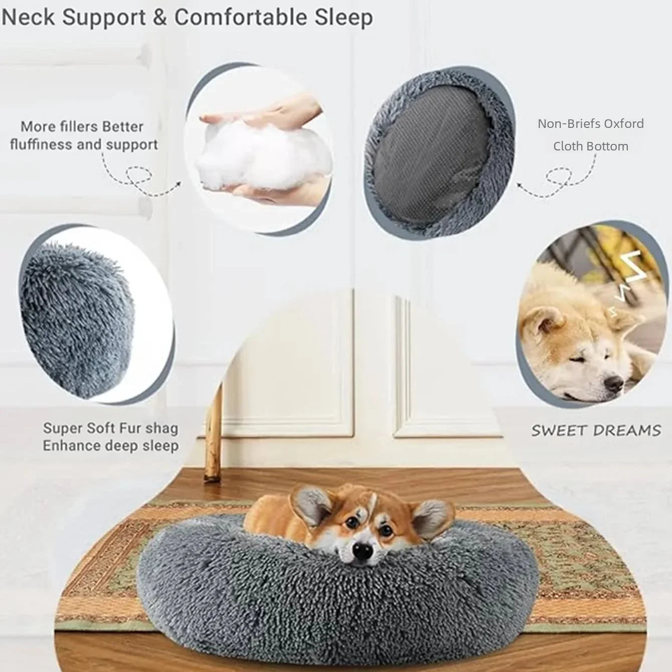 CozyRound™ Plush Pet Bed (40–90cm) - Urbizia
