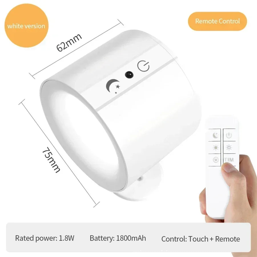 LED Wall Sconces Light Touch Control Double Head Wall Lamp 360 Rotatable 3Colors Wall Lights Wireless Night Lights For Bedroom