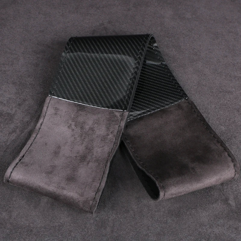 Dual-Tone Glossy Carbon Suede Car Steering Wheel Cover Non-Slip Universal Fit Soft Comfort for Round/D-Type Automotive Wheels