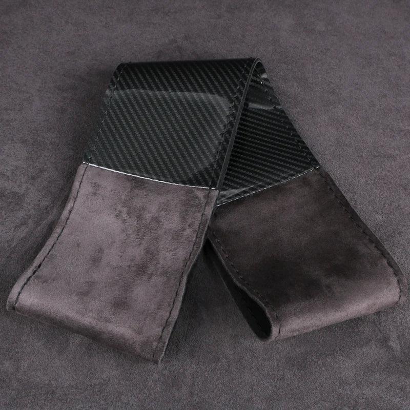 Dual-Tone Glossy Carbon Suede Car Steering Wheel Cover Non-Slip Universal Fit Soft Comfort for Round/D-Type Automotive Wheels