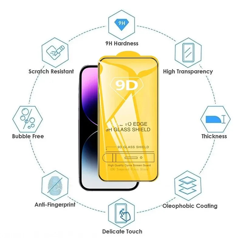 9D Screen Protectors Tempered Glass for iPhone 18 17 16 Pro Max 16e 15 14 13 12 11 Protective Glass for iPhone X XR XS 7 8 Plus