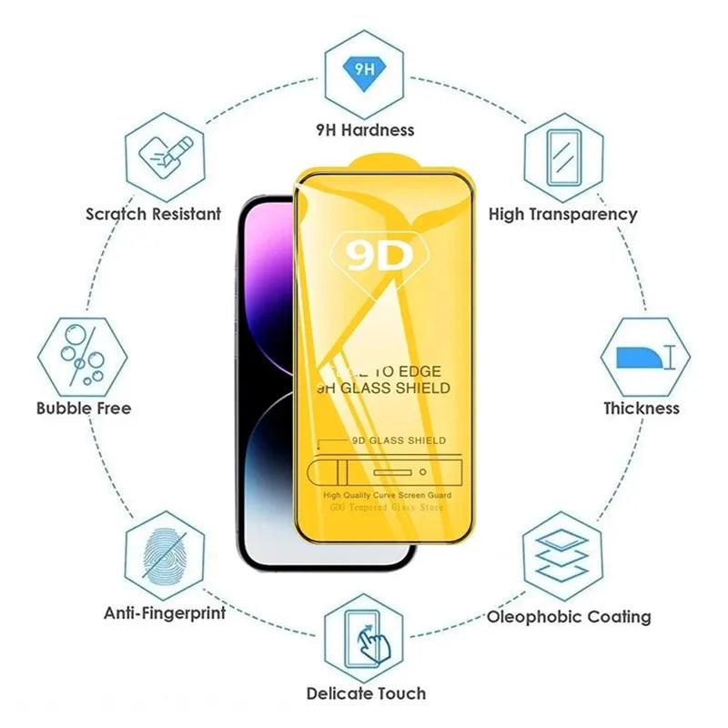 9D Screen Protectors Tempered Glass for iPhone 18 17 16 Pro Max 16e 15 14 13 12 11 Protective Glass for iPhone X XR XS 7 8 Plus