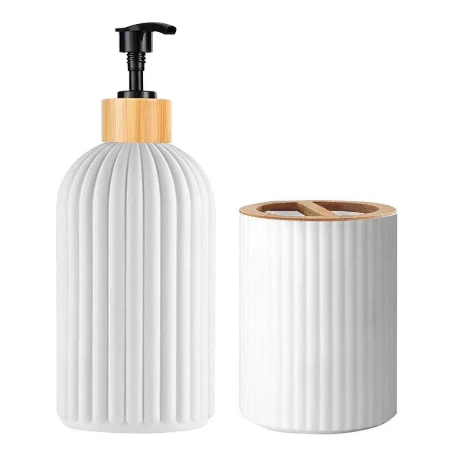 Bathroom Countertop Container Hand Soap Dispenser Cotton Ball Storage Box Toothbrush Holder Home Decoration Organizer - Urbizia