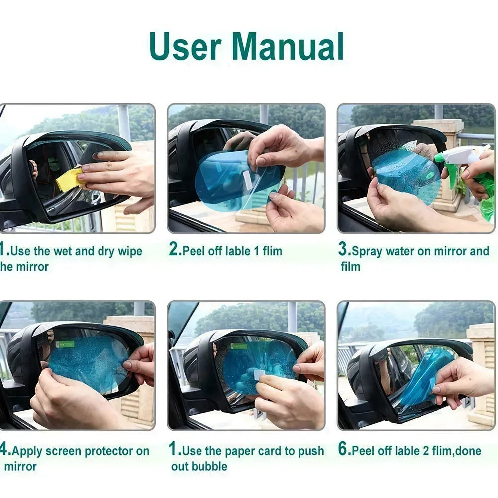 4pcs Car Rearview Mirror Protective Film Side Windows Sticker, Anti Fog Glare Rainproof Waterproof Mirror Film Clear Nano Coatin - Urbizia