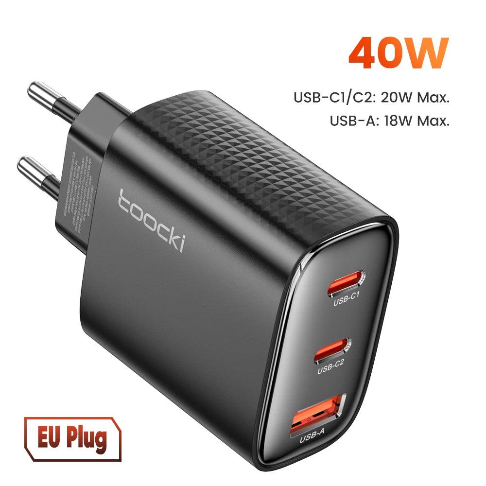 Toocki 40W GaN USB Charger Type C QC 4.0 Quick Charge Dual Type C Fast Phone Charger For iPhone 15 14 13 12 Pro Max Samsung S23