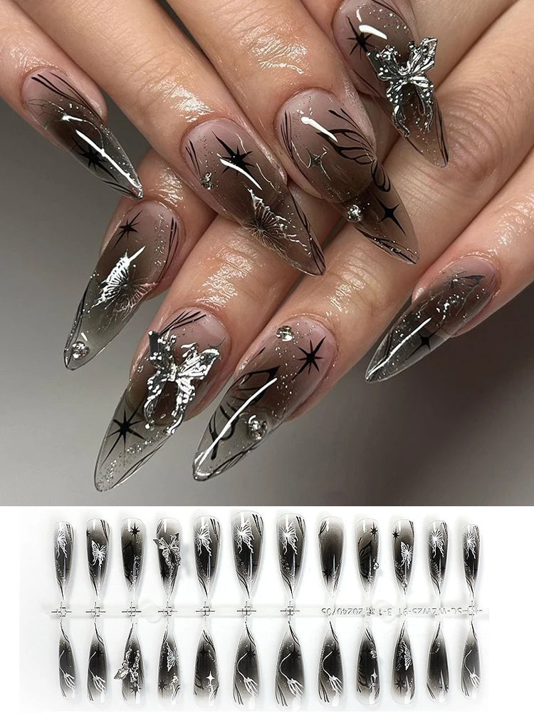 Black Cool Fake Nails – Halloween Bat Press on Nails