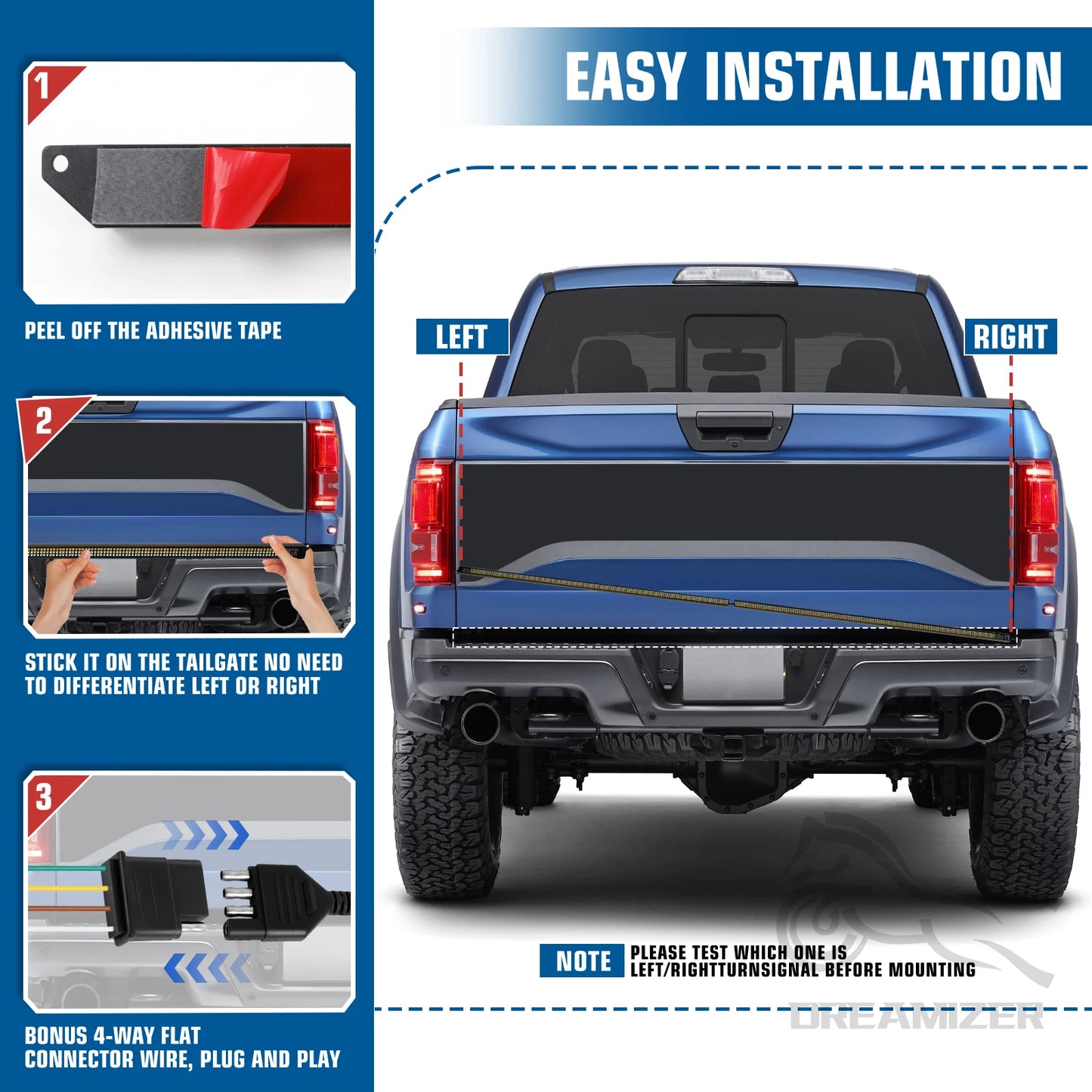 60" Tailgate LED Strip Bar Brake Turn Signal Tail Light LED Tailgate Light Bar Brake Backup Running Strip Led Lights