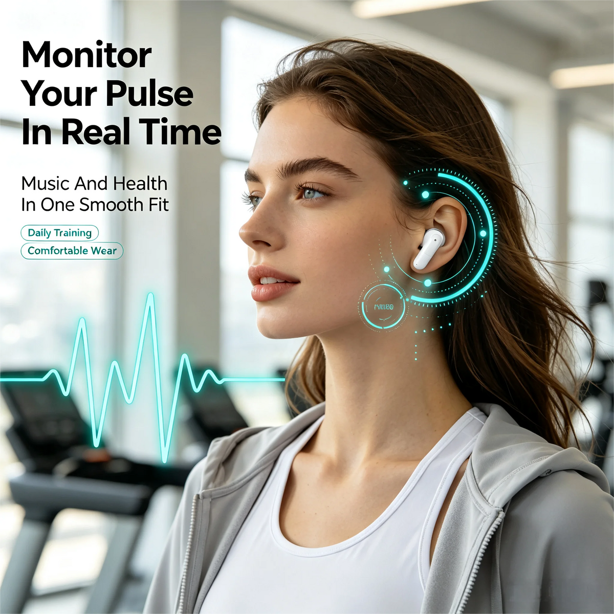 ZZLOVE Wireless Heart Rate Monitor TWS Earbuds Noise Cancelling Bluetooth Sport Earphones Charging Case