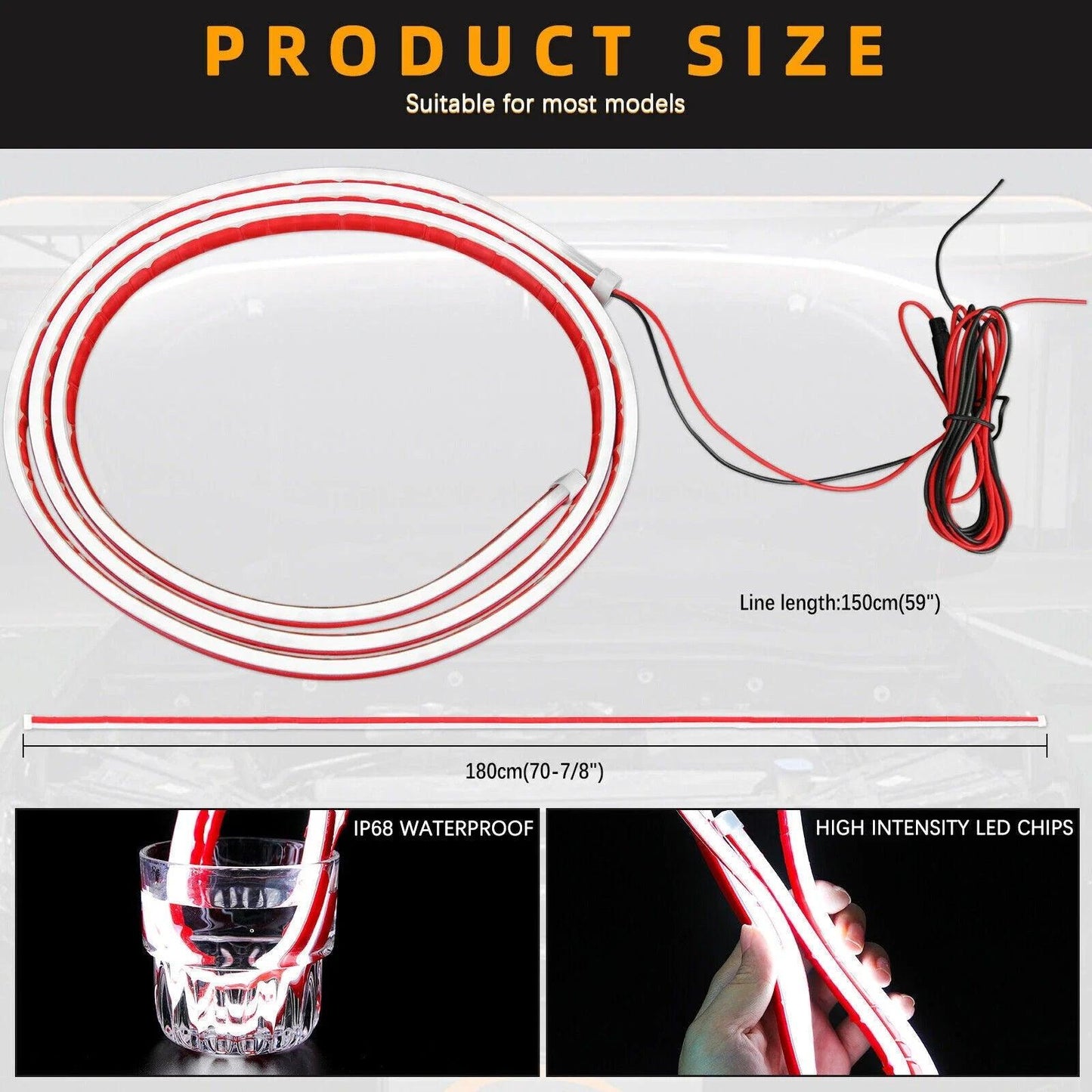 180CM LED Car Hood Lights Strip Engine Hood Light DRL LED Daytime Running Light Strip Flexible Waterproof Car Decor Assecories