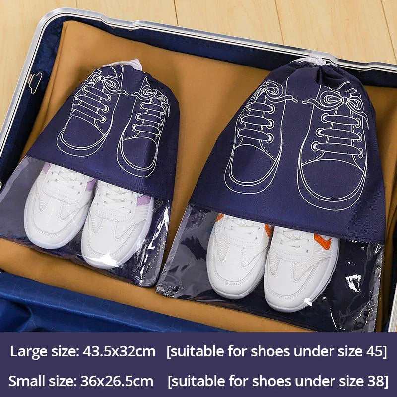 5pcs/set Shoe Storage Bag With Thickened Non-woven Fabric Strap Mouth Large Capacity Travel Waterproof Shoe Bag Moistureproof