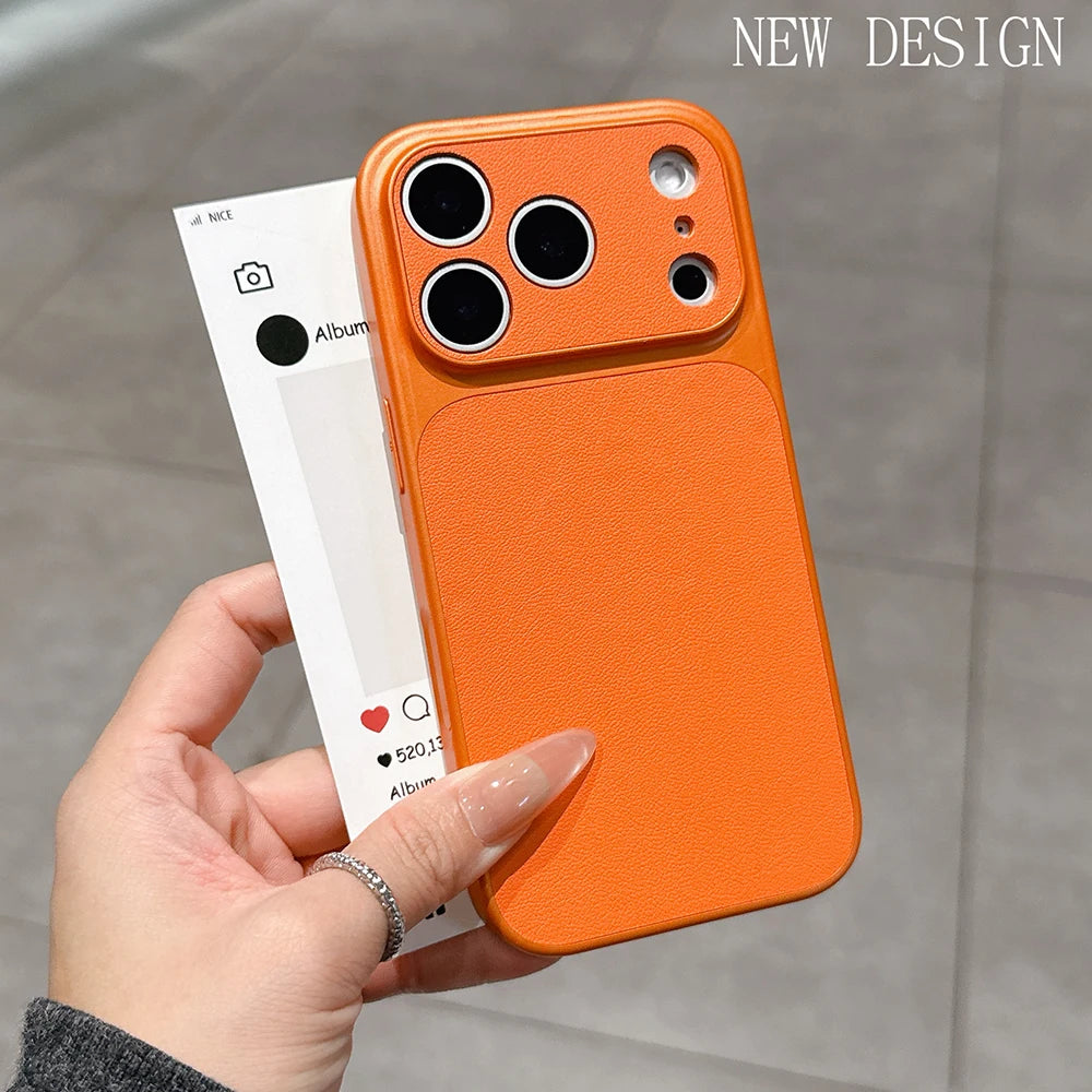 Luxury Matte Leather Texture Phone Case For iPhone 17 16 15 14 13 Pro Max 16 Plus 17Pro Air Camera Protection Shockproof Cover