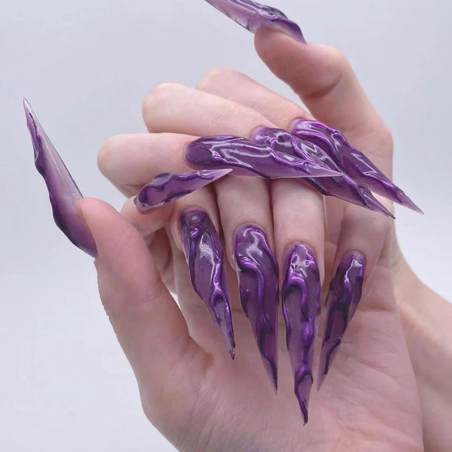 24pcs Blood Red Gradient Long Pointed Fake Nails – Full Cover Halloween Press-On Nail Tips