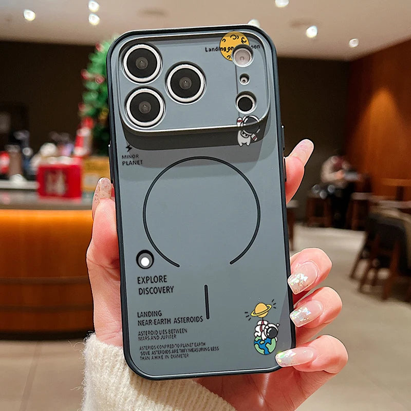 Hanging Astronaut Pattern Case For iPhone 17 Pro Max Magnetic For Magsafe Skin Feeling Cover For iPhone 16 Pro Max 15 14 13