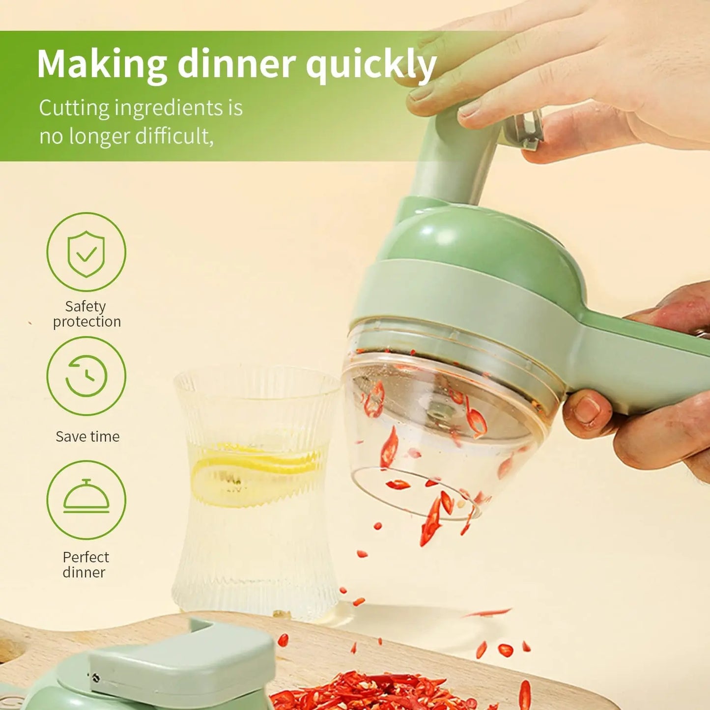 Vegetable Cutter 4 in 1 Handheld Electric Wireless Chopper & Slicer