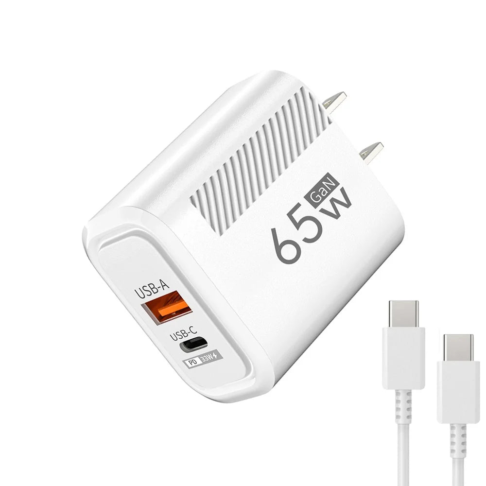 65W GaN USB PD Fast Charger Plug Type C Quick Charge 3.0 Phone Wall Adapter Portable Travel Charger For iPhone 16 Xiaomi Samsung