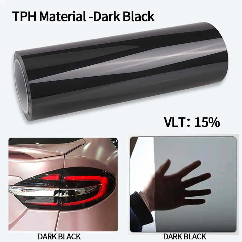Car Headlight & Taillight Smoke Wrap Film – Black TPH PU PPF Protective Sheet