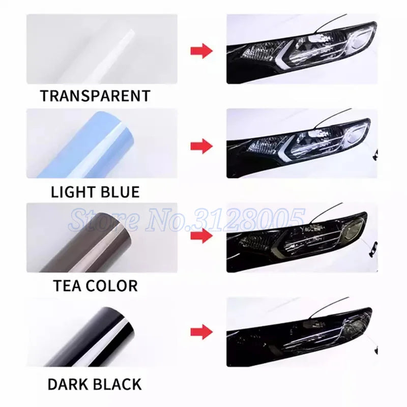 Car Headlight & Taillight Smoke Wrap Film – Black TPH PU PPF Protective Sheet