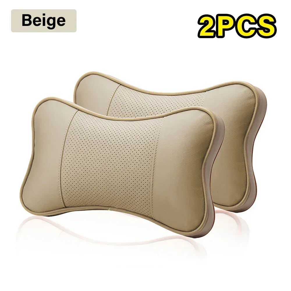 2PCS Top Quality Cowhide Car Neck Pillows Headrest Neck Pillow Support Auto Universal Seat Soft Breathable Interior Decoration - Urbizia
