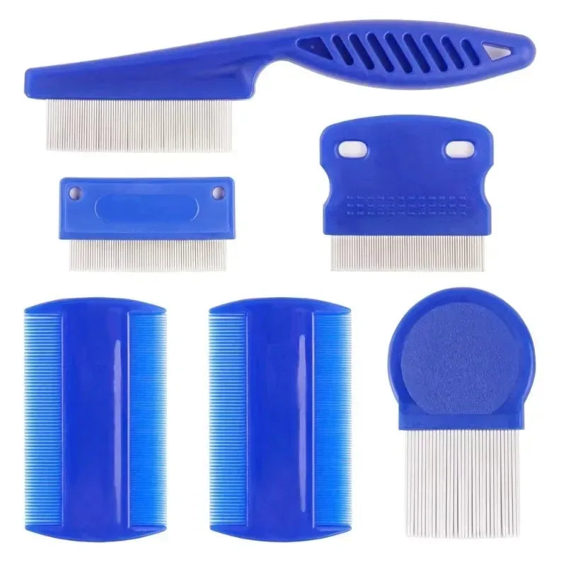 4 Pack Flea Lice Comb, Stainless Steel Dog Cat Grooming Combs with Rounded Teeth, Double Sided Professional Pet Tear Stain Remover - Urbizia