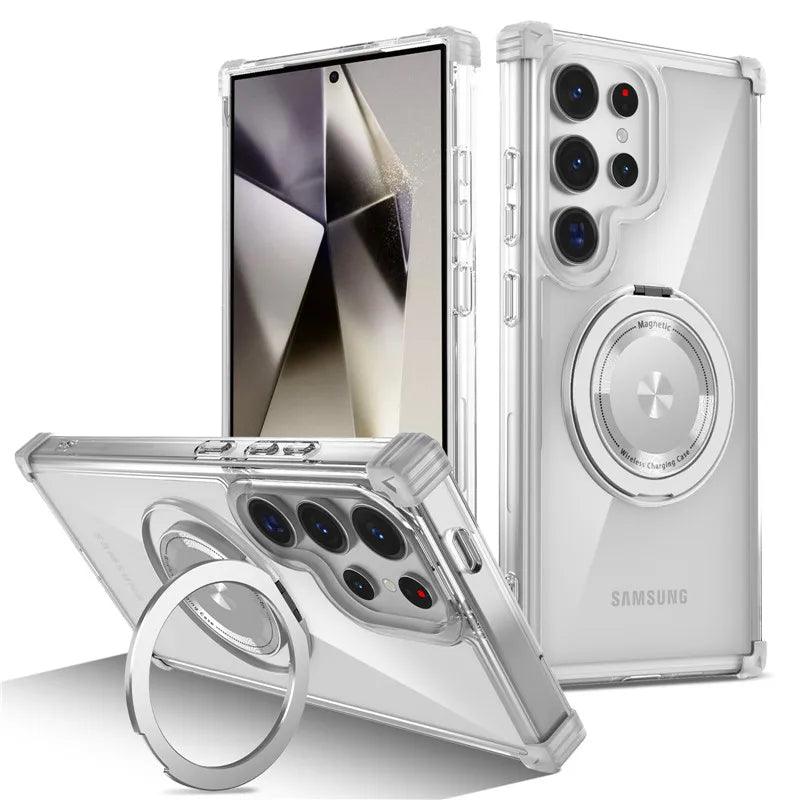 Rotating Magnetic Magsafe Bracket Case For Samsung Galaxy S26 Ultra S26 Plus S26 Ring Stand Holder Transparent Protective Cover